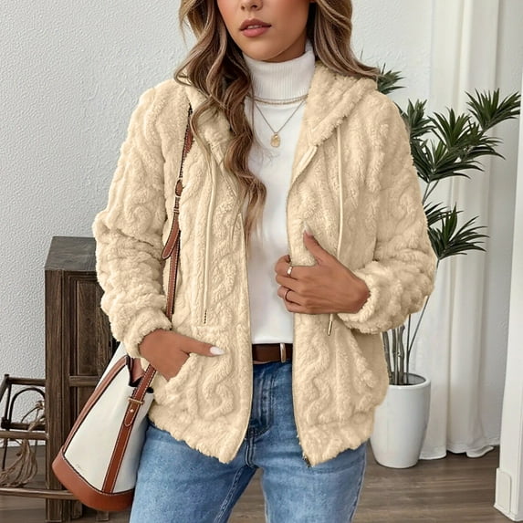 Dxzfnsa Fall Winter Coats for Women Womens Warm Loose Casual Solid Color Hoodies Fleece Zipper Up Long-sleeved Hooded Coats with Pockets
