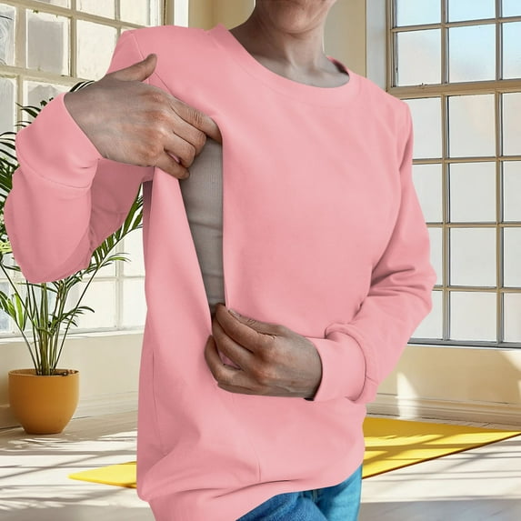 Dxzfnsa Fall Winter Maternity Clothes Women's Fashion Oversize Long Sleeved Sweatshirts Casual Round Neck Solid Color Pregnancy Tops Zipper Breastfeeding Sweatshirts for Women