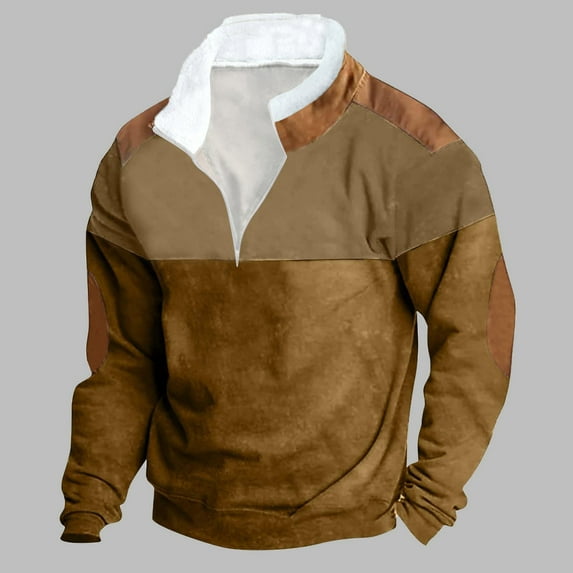 Dxzfnsa Fall Winter Mens Sweatshirts Men Half Zipper Patchwork Color Sweatshirts Casual Long Sleeve Stand-Up Collar Pullovers Warm Fleece Comfy Knitted Sweatshirts