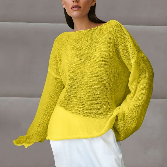 Dxzfnsa Fashion Women's Summer Long Sleeve Round-Neck Comfy Solid Regular Tank Tops Fall Outfits for Women 2025 Yellow-S