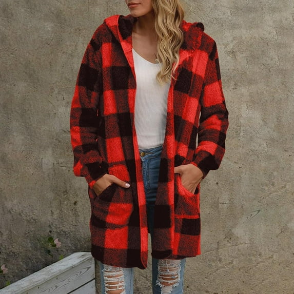 Dxzfnsa Flannels for Women Cropped Shacket Jacket Fashion Plaid Button Down Shirt 2025 Fall Coat Tops Shirts for Women,Red-S
