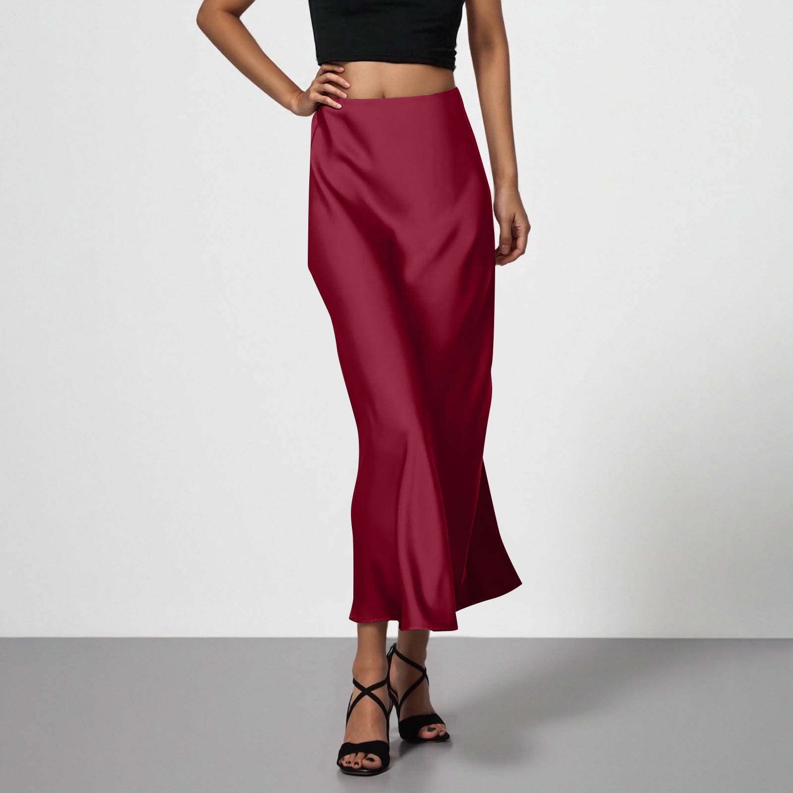 Dxzfnsa Flared Midi Skirts Fashion Women Solid Color Skirts Elastic ...