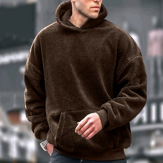 Dxzfnsa Fleece Hoodies for Men Fall Winter Mens Warm Solid Color Long Sleeve Pullovers Casual Oversize Drawstring Hooded Sweatshirts Comfortable Sweatshirts with Pockets