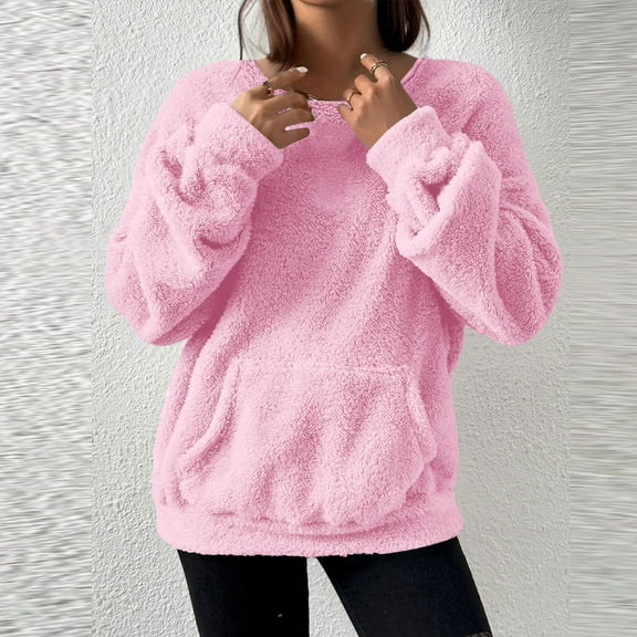 Dxzfnsa Fleece Sweatshirts for Women Long Sleeve Solid Color Round Neck Tops Turtleneck Winter Pullover Tops