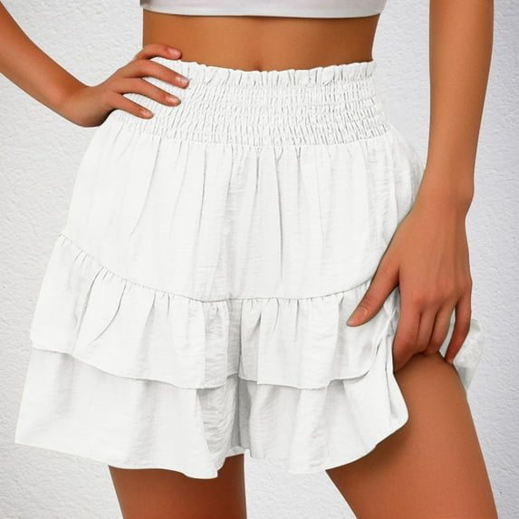 Dxzfnsa Flowy Shorts for Women Summer Casual Ruffle Tiered Shorts Trendy High Waist Mini Skirts Shorts Womens Lightweight Loose Solid Color Shorts