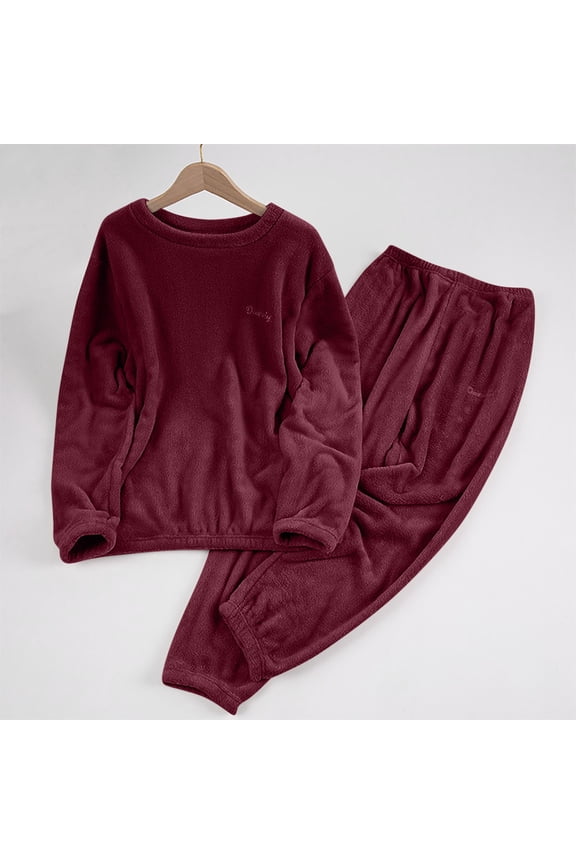 Fluffy Pajamas for Women Soft Fleece Warm Solid Color Pajama Sets Fuzzy Long Sleeve Sweatshirts Sweatpants Winter 2 Piece Lounge Sets
