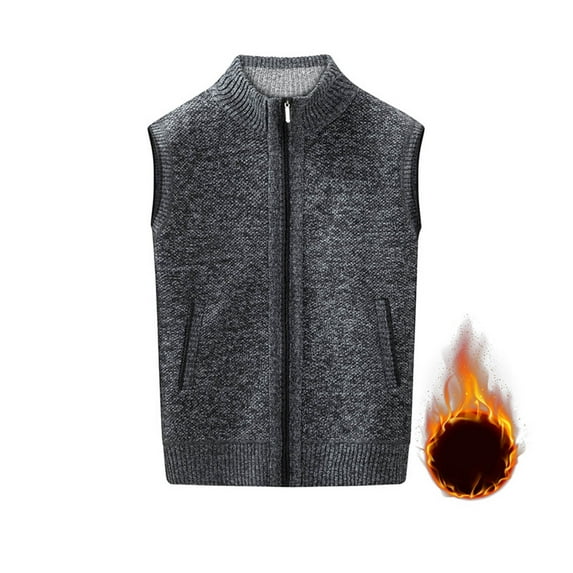 Dxzfnsa Full Zip Sweater Vests for Men Fashion Mens Solid Color Knitted Cardigans with Pockets Casual Fleece Stand Collar Sleeveless Sweater Vests