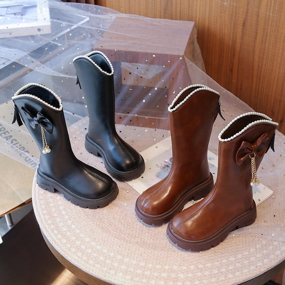 Dxzfnsa Girls Toddler Bow knot Ankle Boots Low Chunky Heel Side Zipper Cute Dress Booties Little Big Kid Chelsea Boots Women
