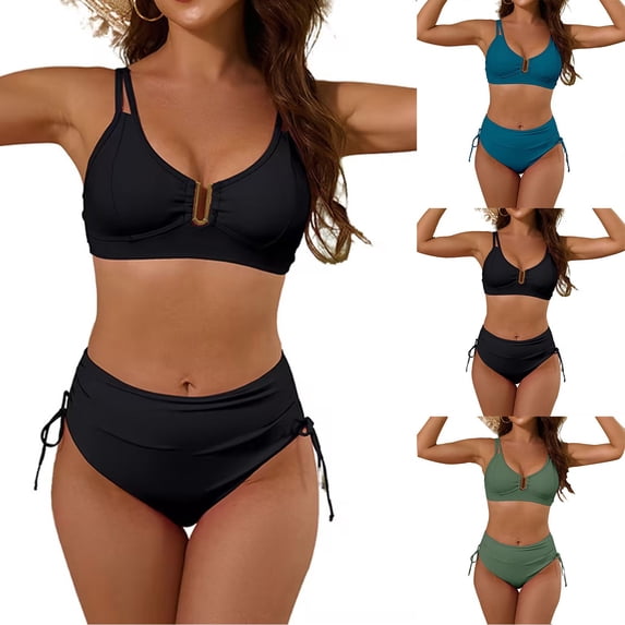 Dxzfnsa High Waisted Bikini Sets for Women Tummy Control Swimsuits Neon Two Piece V Neck Drawstring Bathing Suits 2026 S-2XL