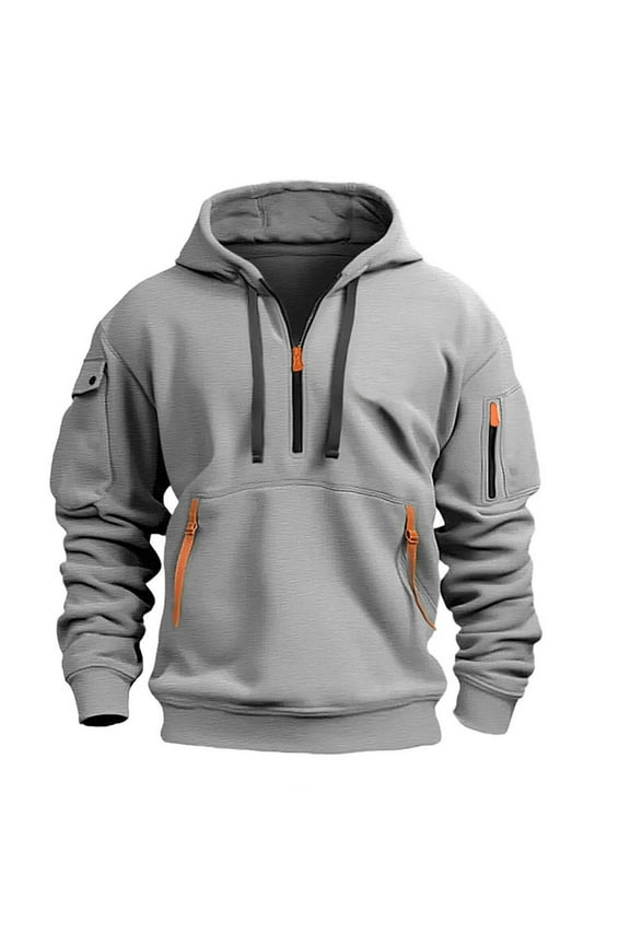 Hoodies for Men Mens Fashion Casual Long Sleeve 1/4 Zipper Sweatshirts Loose Solid Color Pullover Sweatshirts with Multi Pockets