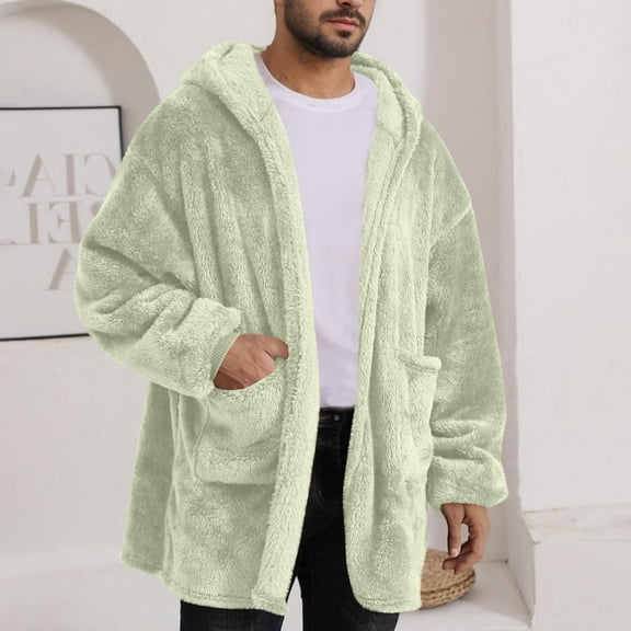 Dxzfnsa Hoodies for Men Unisex Heavyweight Fleece Sweatshirt Jackets Full Zip Up Thick Sherpa Lined Solid Color Long Sleeve Hooded Jackets