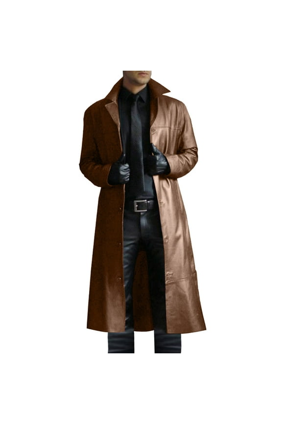Jacket for Men Mens Solid Color Long Duster Coat Leather Trench Coats Full Length Windbreaker Jackets with Pockets