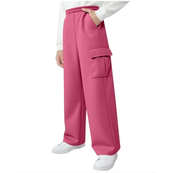 Dxzfnsa Kids Girl's Jogger Pants Fall Winter Solid Color Sweatpants with Pockets Childrens' Fashion Elastic Waist Straight Leg Pants Casual Loose Wide Leg Sweatpants