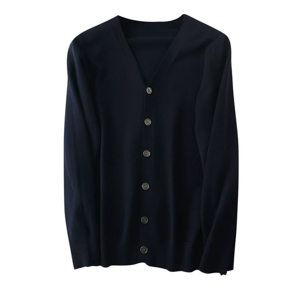 Dxzfnsa Knit Cardigans for Men Men's Fashion Solid Color Sweater Coats Casual V-Neck Long Sleeve Sweaters Slim Fit Button Up Cardigan Sweaters