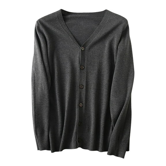 Dxzfnsa Knit Cardigans for Men Men's Fashion Solid Color Sweater Coats Casual V-Neck Long Sleeve Sweaters Slim Fit Button Up Cardigan Sweaters