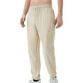 thumbnail image 1 of Dxzfnsa Linen Pants Men Casual 2025 Summer Beach Elastic Drawstring Waist Yoga Pants Travel Baggy Work Pant Pajama work pants(Beige,L), 1 of 5