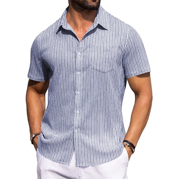 Dxzfnsa Linen Shirts for Men Lightweight Short Sleeve Button Down Shirts Summer Mens Turndown Collar Beach Tops with Pocket Casual Solid Color Shirts