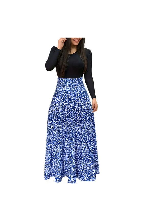 Long Sleeve Dresses for Women 2025 Fall Winter Casual Flowy A-Line Boho Midi Party Long Dress with Pockets(Blue,S-2XL)
