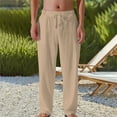 thumbnail image 1 of Dxzfnsa Men Linen Casual Fashion Breathable Drawstring Tightness Waist Broad Legs Pants Long Pants pants for men(Khaki,XL), 1 of 5