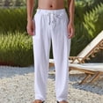 thumbnail image 1 of Dxzfnsa Men Linen Casual Fashion Breathable Drawstring Tightness Waist Broad Legs Pants Long Pants work pants(White,3XL), 1 of 5