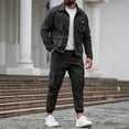 thumbnail image 1 of Dxzfnsa Men's 2 Piece Outfits Mens Long Sleeve Button Up Jackets and Drawsrtring Cargo Pants Fall Winter Solid Color Tracksuits, 1 of 8