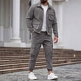 thumbnail image 1 of Dxzfnsa Men's 2 Piece Outfits Mens Long Sleeve Button Up Jackets and Drawsrtring Cargo Pants Fall Winter Solid Color Tracksuits, 1 of 8