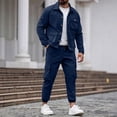 thumbnail image 1 of Dxzfnsa Men's 2 Piece Outfits Mens Long Sleeve Button Up Jackets and Drawsrtring Cargo Pants Fall Winter Solid Color Tracksuits, 1 of 8