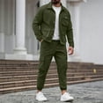thumbnail image 1 of Dxzfnsa Men's 2 Piece Outfits Mens Long Sleeve Button Up Jackets and Drawsrtring Cargo Pants Fall Winter Solid Color Tracksuits, 1 of 8
