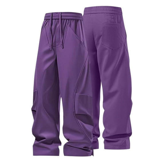 Dxzfnsa Men's Baggy Cargo Pants Trendy Casual Parachute Pant Loose Fit Harem Joggers with Pockets for Streetwear Hiking Pants Men(Purple-3XL)