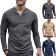 thumbnail image 1 of Dxzfnsa Men's Basic Long Sleeve Waffle Sweatshirt Loose Fit Workout Pullover Crewneck Shirt Men's Solid Color Long Sleeved Button V-neck Base T-shirt, 1 of 8