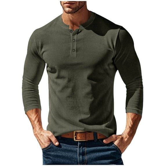 Dxzfnsa Men's Big and Tall Henley T-Shirts, Long Sleeve Cotton Pocket Oversized Tops Casual Soft Loose Basic Tees Men's Solid Color Long Sleeved Round Neck Button Corduroy Top T-shirt