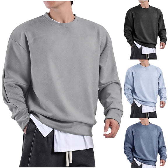Dxzfnsa Men's Blouses Long Sleeve Crew Neck Pullover Casual Loose Fit Knitted T Shirts Cotton Daily Work Tee Tops M-3XL