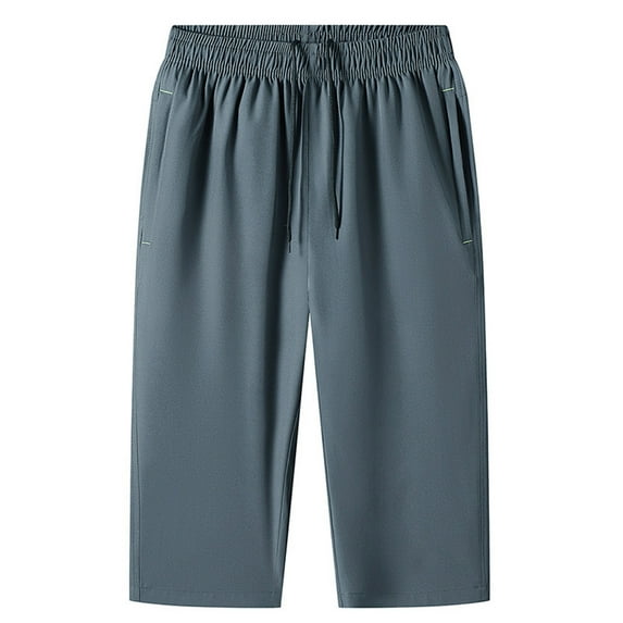 Dxzfnsa Men's Capri Pants Mens Casual Classic Fit Drawstring Elastic Waist Trousers Summer Comfy Solid Color Beach Pants with Pockets