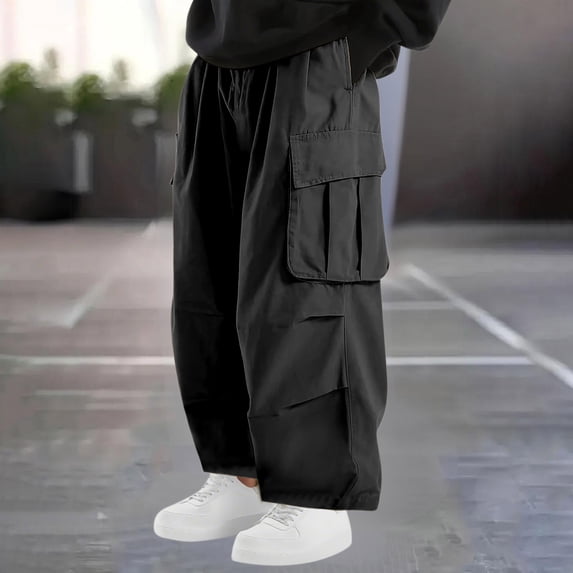 Dxzfnsa Men's Cargo Pants with Pockets Cotton Hiking Sweatpants Casual Athletic Jogger Sports Outdoor Trousers Relaxed Fit Joggers for Men(Black-2XL)