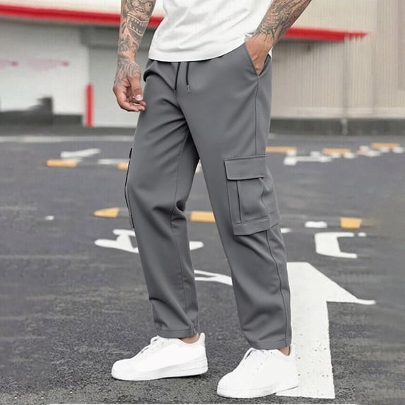 Dxzfnsa Men's Cargo Pants with Pockets Cotton Hiking Sweatpants Casual Athletic Jogger Sports Outdoor Trousers Relaxed FitTeacher Pants,Gray-L