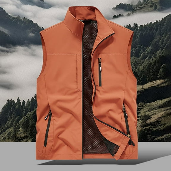 Dxzfnsa Men's Cargo Vests Mens Casual Lightweight Zipper Up Stand Up Vests Thin Sports Solid Color Sleeveless Jackets with Pockets Outdoor Hiking Vests