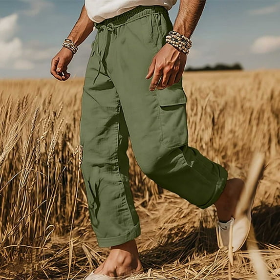 Dxzfnsa Men's Casual Cargo Pants Workout Joggers Stretch Sweatpants Hiking Drawstring Tactical Pants with Multi Pockets Hiking Pants Men,Army Green-S