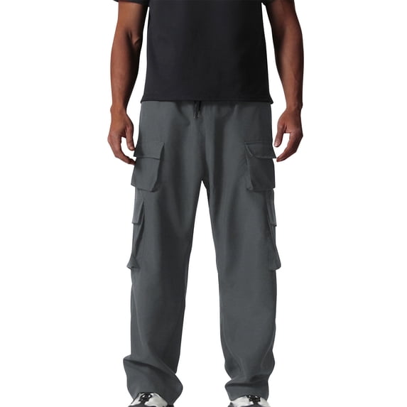 Dxzfnsa Men's Casual Cargo Pants Workout Joggers Stretch Sweatpants Hiking Drawstring Tactical Pants with Multi PocketsJoggers for Men,Gray-M