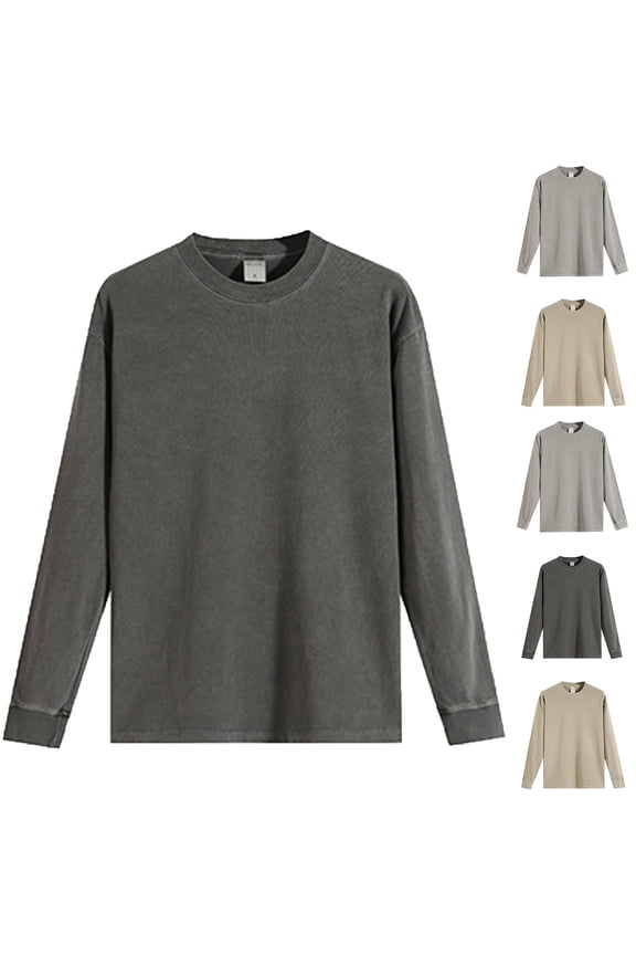 Men's Casual Contrast Color T-Shirts Long Sleeve Crew Neck Tee Top Color Block Shirts Men's Casual Fashion Washed And Distressed Round-Neck Blouse/T-shirt