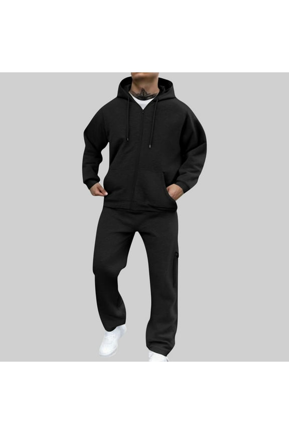 Men's Casual Hooded Sports Tracksuits Mens Full Zip Solid Hoodie Sweatsuits Long Sleeve Elastic Waist Jogging Sweat Suits with Pockets