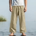 thumbnail image 1 of Dxzfnsa Men's Casual Linen Pants Loose Fit Drawstring Waist Lightweight Linen Trousers Summer Yoga Beach Long Pants Sweatpants for Men,Khaki-4XL, 1 of 6