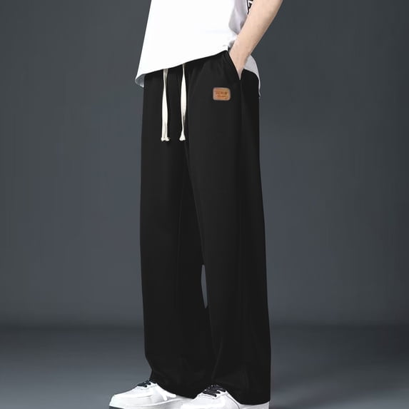Dxzfnsa Men's Casual Pants Summer Men Elastic Waist Drawstring Pants Lightweight Loose Fit Solid Color Trousers with Pockets