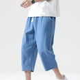 thumbnail image 1 of Dxzfnsa Men's Cotton Linen Capri Pants Summer Casual Lightweight Solid Color 3/4 Pants Men Elastic Waist Drawstring Sport Beach Shorts with Pockets, 1 of 5