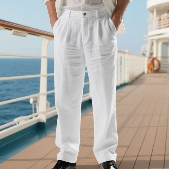 Dxzfnsa Men's Cotton Linen Harem Pants Drawstring Casual Cropped Trousers Lightweight Loose Beach Yoga Pants with Pockets pants for men(White,L)