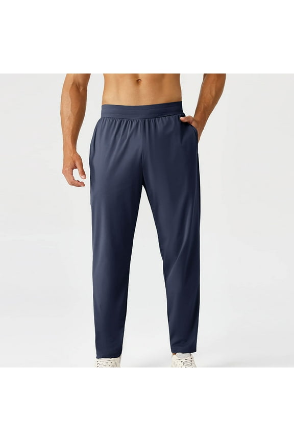 Men's Cotton Linen Pants Casual Harem Pants Elastic Waist Beach Boho Yoga Trousers men's pants(Navy,M)