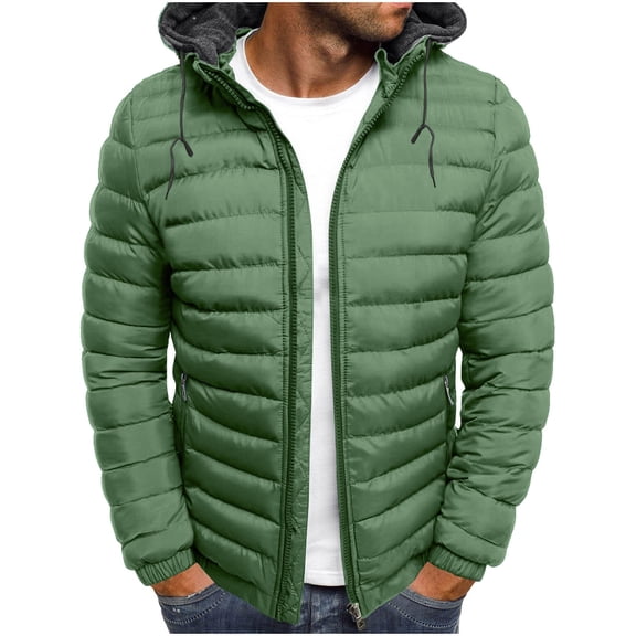 Dxzfnsa Men's Down Jacket s Lightweight Comfy Long Sleeve Puffer Jackets Warm Solid Color Hooded Coats Winter Jackets with Zipper Pockets