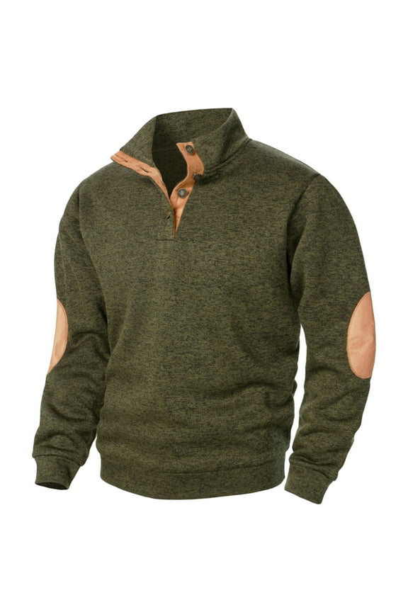 Men's Fall Hoodless Sweatshirt Casual Standing Collar Long Sleeve Jackets Knit Color Blocking Button Sweatshirts Slim Lightweight Pullover Sweatshirts