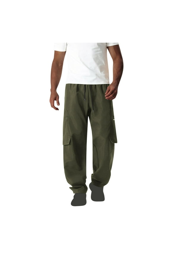 Men's Flex Lightweight Joggers, Elastic Waist Drawstring Casual Pants, Tapered Fit Water Resistant Outdoor Cargo PantsJoggers for Men,Army Green-M