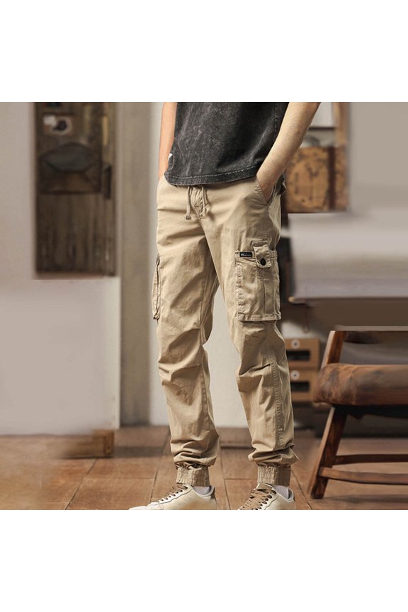 Men's Flex Ripstop Tactical Pants, Water Resistant Stretch Cargo Pants, Lightweight EDC Hiking Work PantsWork Pants,Beige-M