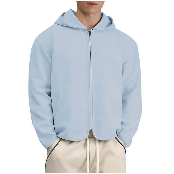 Dxzfnsa Men's Full-Zip Hoodies Sweatshirts Mens Fashion Lightweight Solid Color Long Sleeve Hoodies Casual Loose Outwear with Pockets